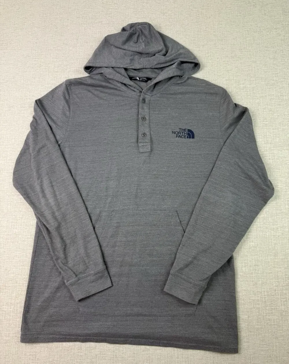 The North Face Men’s Medium Hooded Henley Shirt Gray Long Sleeve Pullover